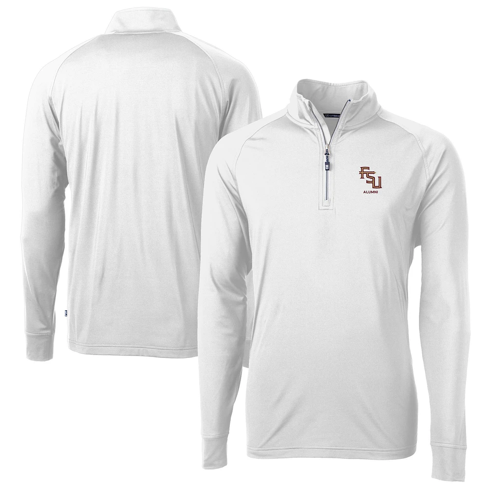 Men's Cutter & Buck White Florida State Seminoles Alumni Logo Adapt Eco Knit Stretch Recycled Quarter-Zip Pullover Top