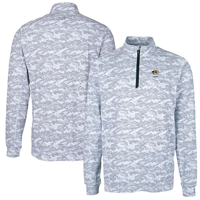 Men's Cutter & Buck Charcoal Missouri Tigers Alumni Logo Traverse Camo Print Stretch Quarter-Zip Pullover Top