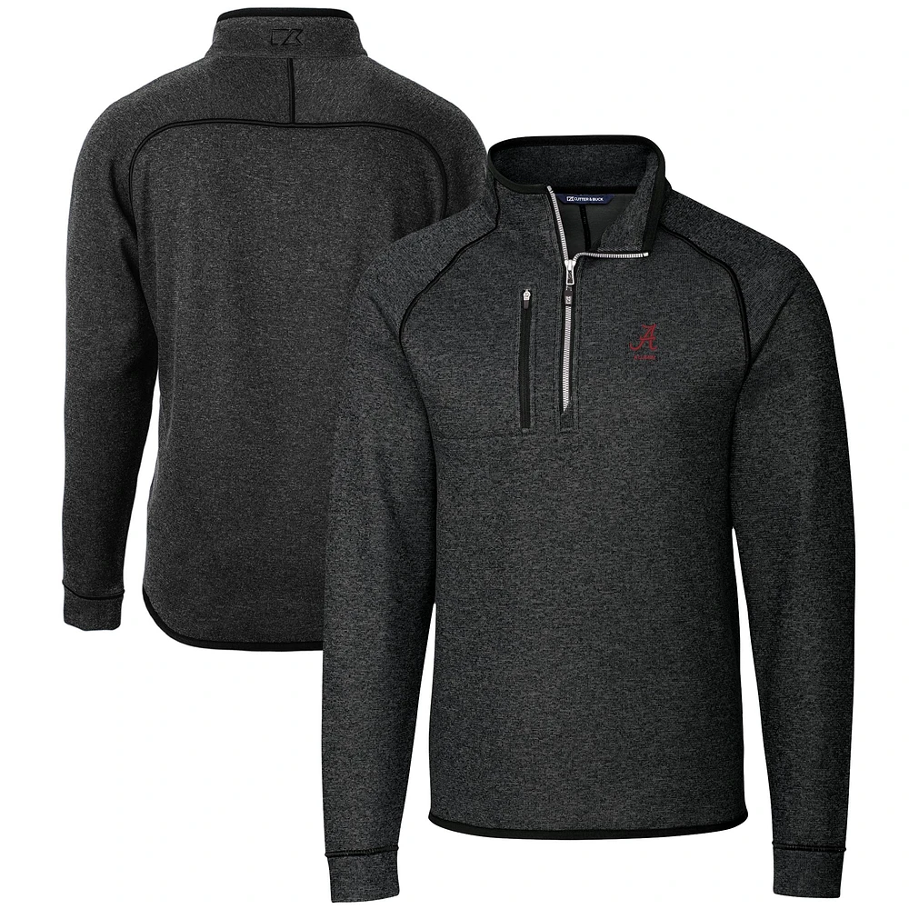Men's Cutter & Buck Heather Charcoal Alabama Crimson Tide Alumni Logo Mainsail Sweater-Knit Half-Zip Pullover Jacket