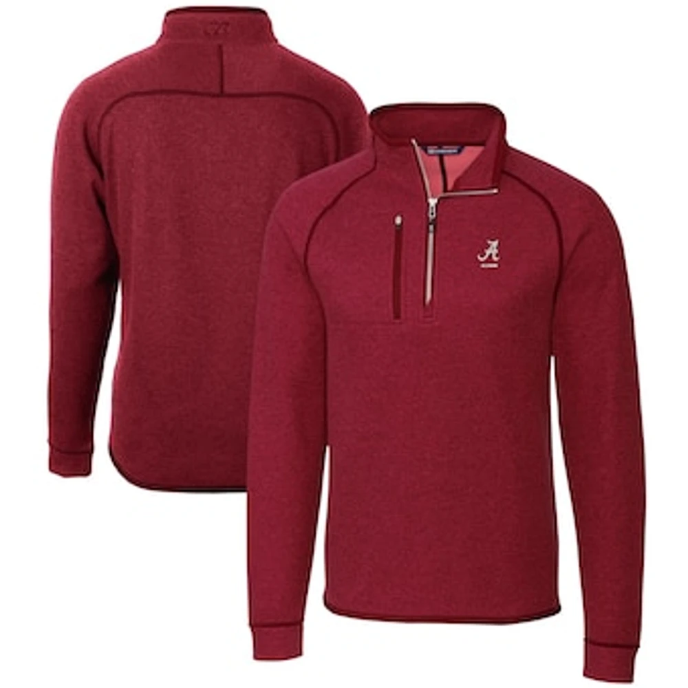 Men's Cutter & Buck Heather Crimson Alabama Crimson Tide Alumni Logo Mainsail Sweater-Knit Half-Zip Pullover Jacket