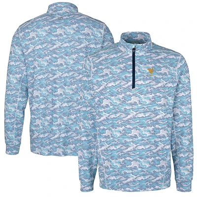 Men's Cutter & Buck Navy West Virginia Mountaineers Alumni Logo Traverse Camo Print Stretch Quarter-Zip Pullover Top