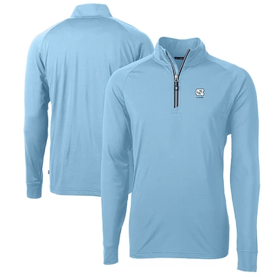 Men's Cutter & Buck Carolina Blue North Tar Heels Alumni Logo Adapt Eco Knit Stretch Recycled Quarter-Zip Pullover Top