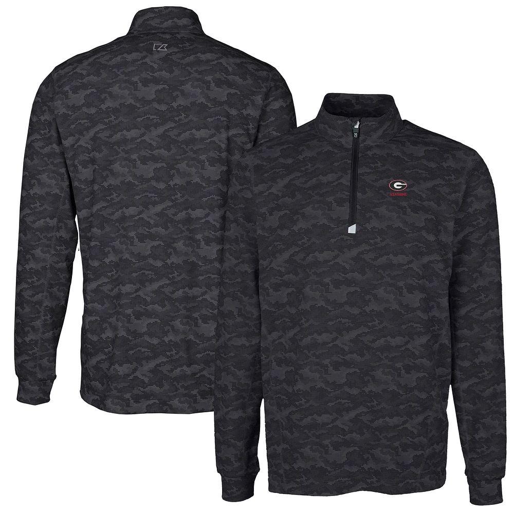 Men's Cutter & Buck Black Georgia Bulldogs Alumni Logo Traverse Camo Print Stretch Quarter-Zip Pullover Top