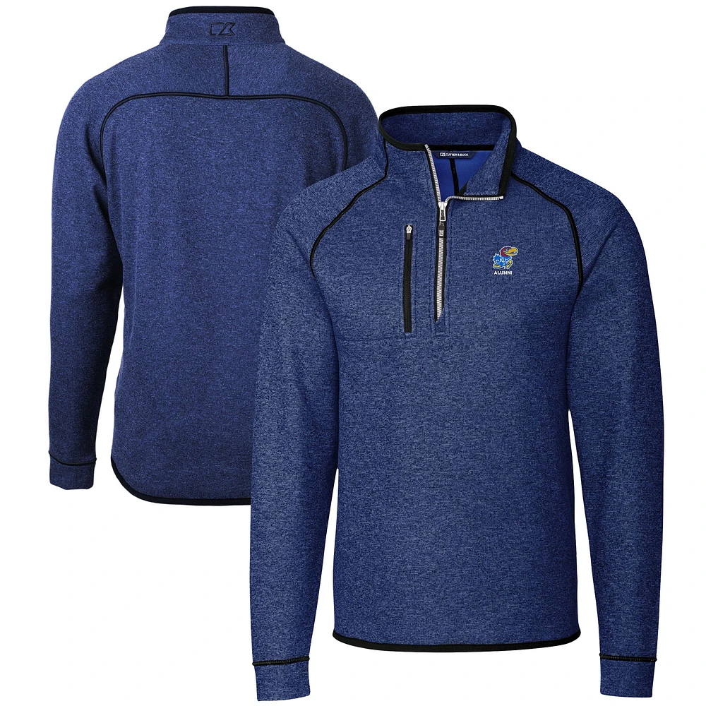 Men's Cutter & Buck Heather Royal Kansas Jayhawks Alumni Logo Mainsail Sweater-Knit Half-Zip Pullover Jacket