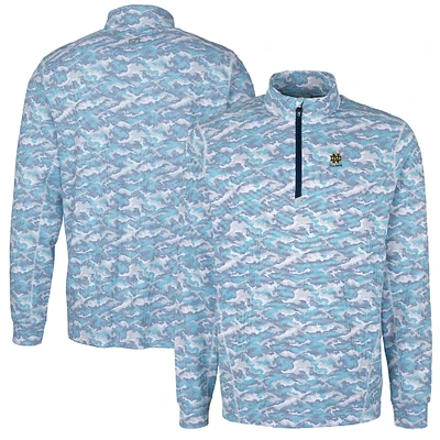 Men's Cutter & Buck Navy Notre Dame Fighting Irish Alumni Logo Traverse Camo Print Stretch Quarter-Zip Pullover Top