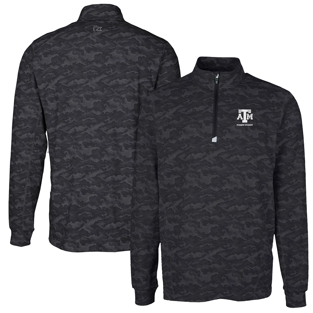 Men's Cutter & Buck Black Texas A&M Aggies Alumni Logo Traverse Camo Print Stretch Quarter-Zip Pullover Top