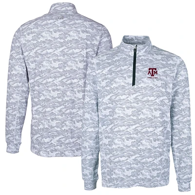 Men's Cutter & Buck Charcoal Texas A&M Aggies Alumni Logo Traverse Camo Print Stretch Quarter-Zip Pullover Top