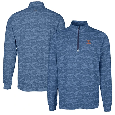 Men's Cutter & Buck Navy Texas Longhorns Alumni Logo Traverse Camo Print Stretch Quarter-Zip Pullover Top