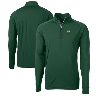 Men's Cutter & Buck Green Notre Dame Fighting Irish Alumni Logo Adapt Eco Knit Stretch Recycled Quarter-Zip Pullover Top