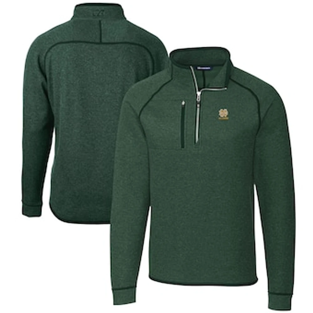 Men's Cutter & Buck Heather Green Notre Dame Fighting Irish Alumni Logo Mainsail Sweater-Knit Half-Zip Pullover Jacket
