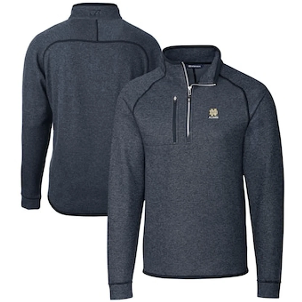 Men's Cutter & Buck Heather Navy Notre Dame Fighting Irish Alumni Logo Mainsail Sweater-Knit Half-Zip Pullover Jacket