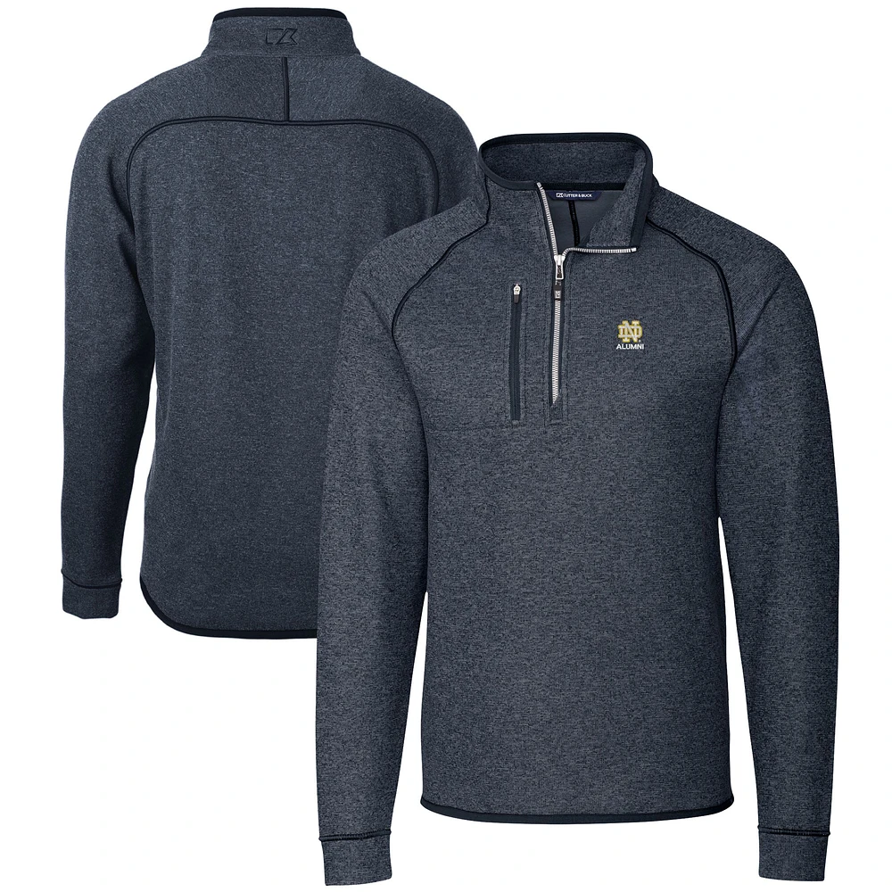 Men's Cutter & Buck Heather Navy Notre Dame Fighting Irish Alumni Logo Mainsail Sweater-Knit Half-Zip Pullover Jacket