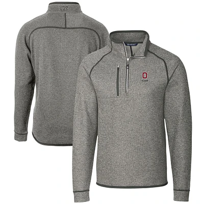 Men's Cutter & Buck Heather Gray Ohio State Buckeyes Alumni Logo Mainsail Sweater-Knit Half-Zip Pullover Jacket