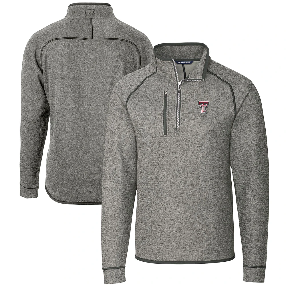Men's Cutter & Buck Heather Gray Texas Tech Red Raiders Alumni Logo Mainsail Sweater-Knit Half-Zip Pullover Jacket