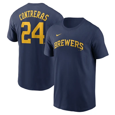 Men's Nike William Contreras Navy Milwaukee Brewers Fuse Name & Number T-Shirt