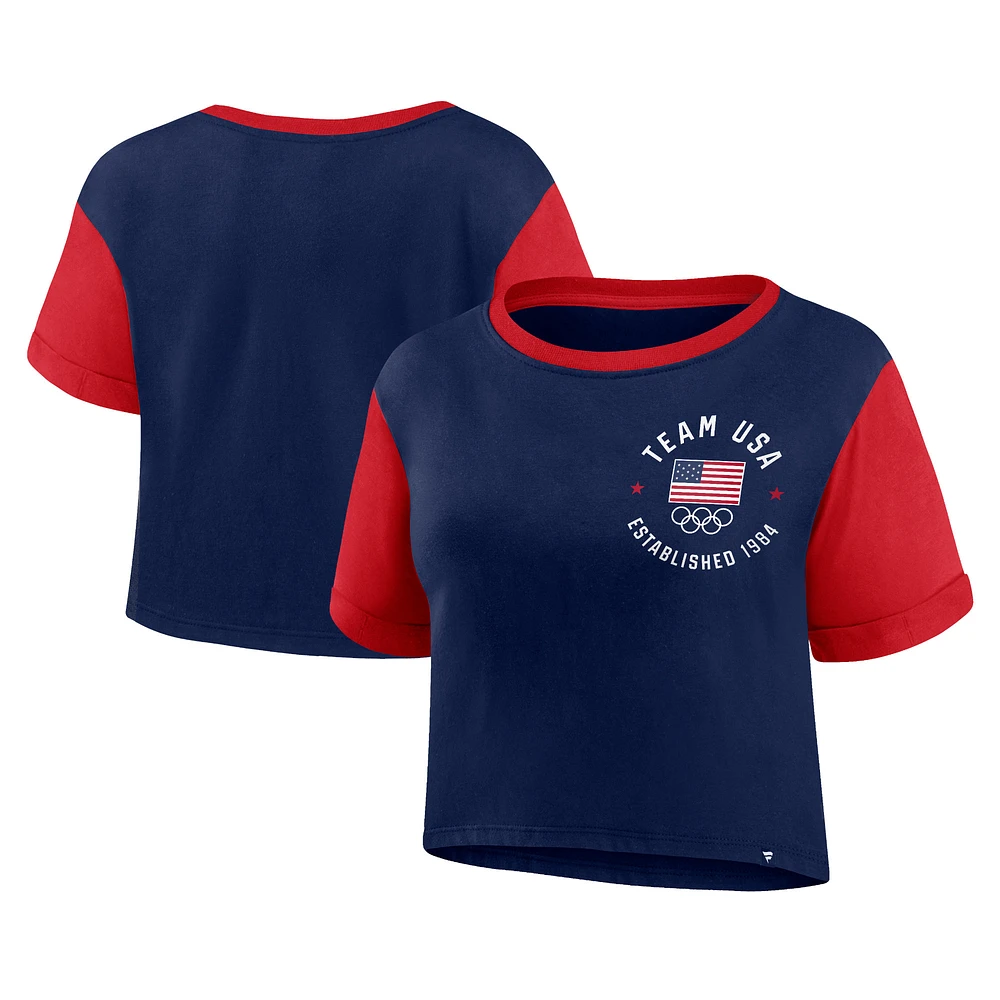Women's Fanatics Navy/Red Team USA Circle Badge Cropped Fashion T-Shirt