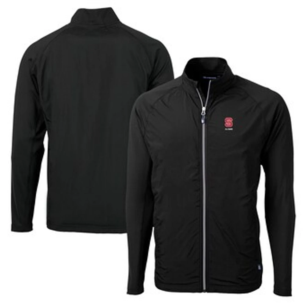 Men's Cutter & Buck Black NC State Wolfpack Alumni Logo Adapt Eco Knit Hybrid Recycled Full-Zip Jacket