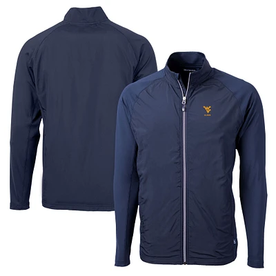 Men's Cutter & Buck Navy West Virginia Mountaineers Alumni Logo Adapt Eco Knit Hybrid Recycled Full-Zip Jacket