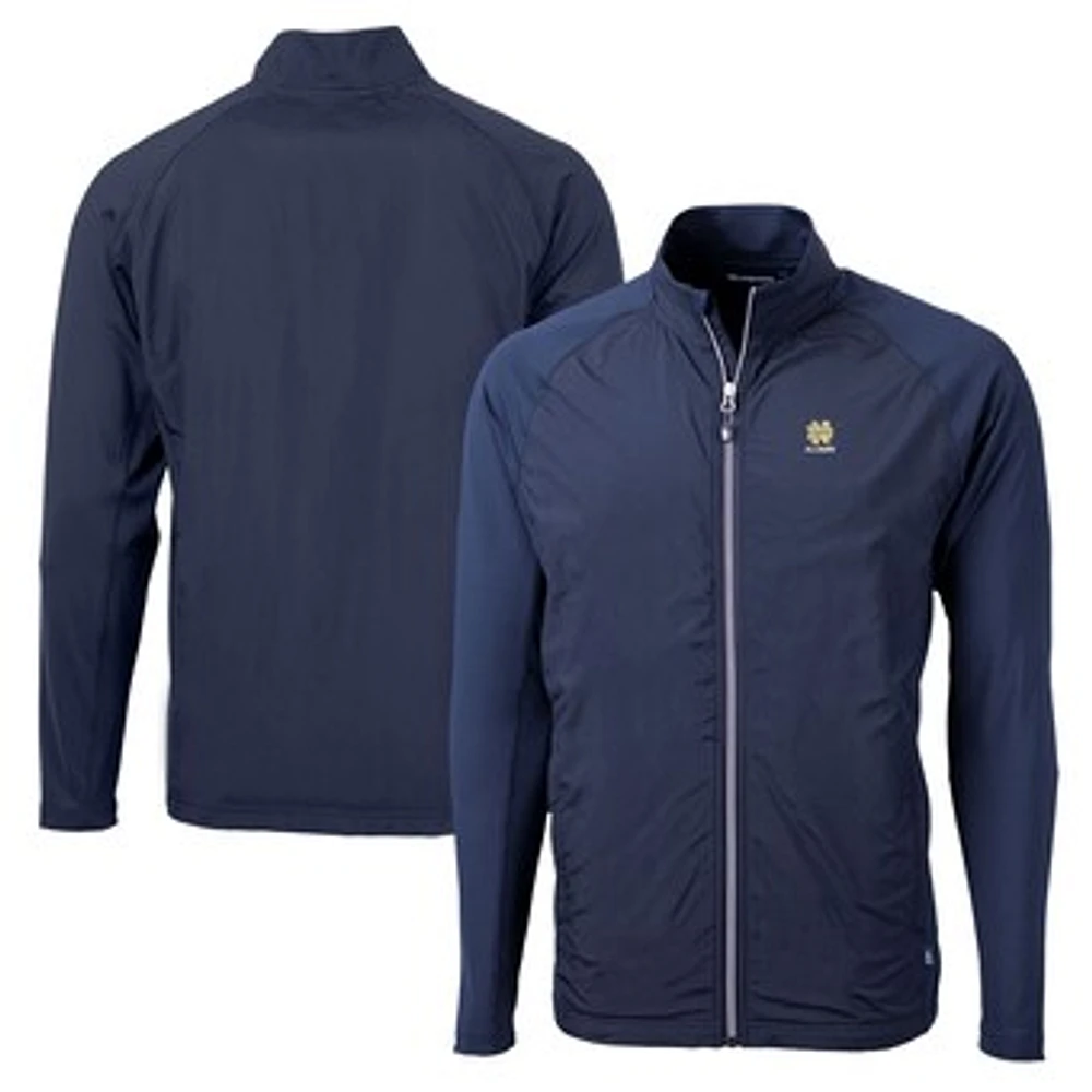 Men's Cutter & Buck Navy Notre Dame Fighting Irish Alumni Logo Adapt Eco Knit Hybrid Recycled Full-Zip Jacket