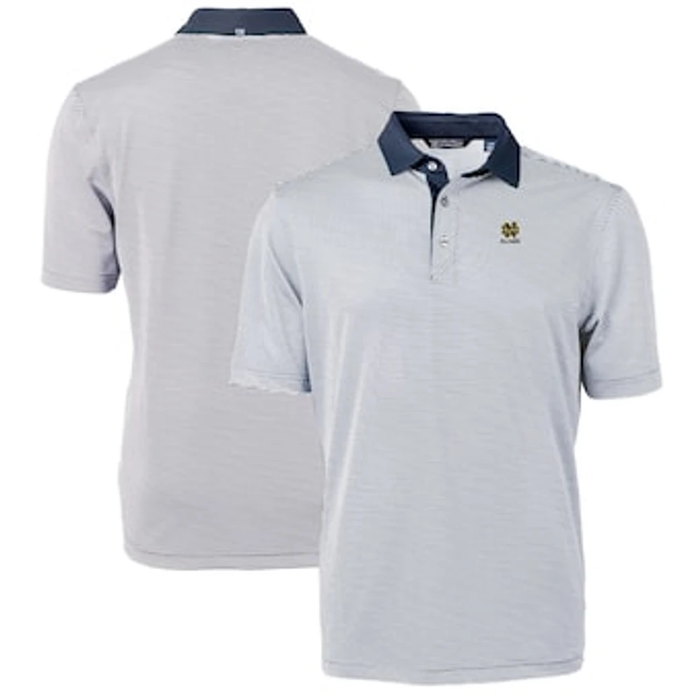 Men's Cutter & Buck Navy Notre Dame Fighting Irish Alumni Logo Virtue Eco Pique Micro Stripe Recycled Polo
