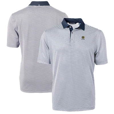 Men's Cutter & Buck Navy Notre Dame Fighting Irish Alumni Logo Virtue Eco Pique Micro Stripe Recycled Polo