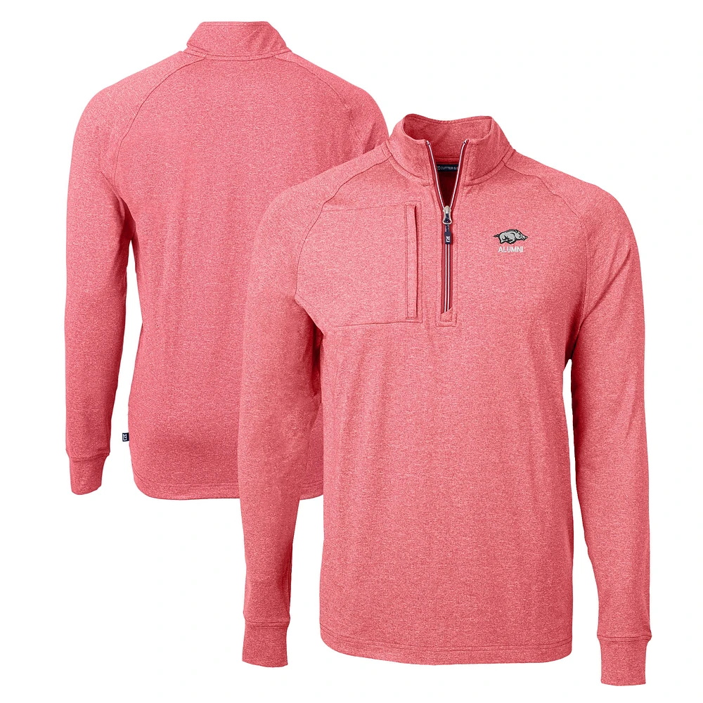 Men's Cutter & Buck Heather Cardinal Arkansas Razorbacks Alumni Logo Adapt Eco Knit Heathered Recycled Quarter-Zip Pullover Top