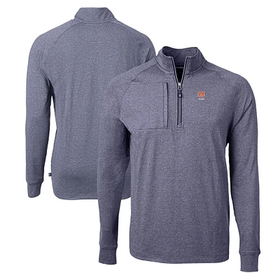 Men's Cutter & Buck Heather Navy Auburn Tigers Alumni Logo Adapt Eco Knit Heathered Recycled Quarter-Zip Pullover Top