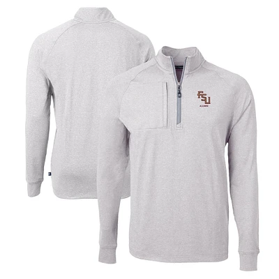 Men's Cutter & Buck Heather Gray Florida State Seminoles Alumni Logo Adapt Eco Knit Heathered Recycled Quarter-Zip Pullover Top