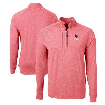 Men's Cutter & Buck Heather Red Louisville Cardinals Alumni Logo Adapt Eco Knit Heathered Recycled Quarter-Zip Pullover Top