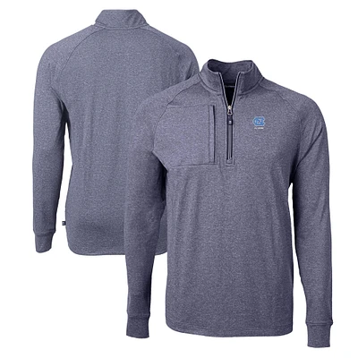 Men's Cutter & Buck Heather Navy North Carolina Tar Heels Alumni Logo Adapt Eco Knit Heathered Recycled Quarter-Zip Pullover Top