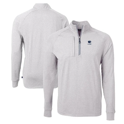 Men's Cutter & Buck Heather Gray Penn State Nittany Lions Alumni Logo Adapt Eco Knit Heathered Recycled Quarter-Zip Pullover Top