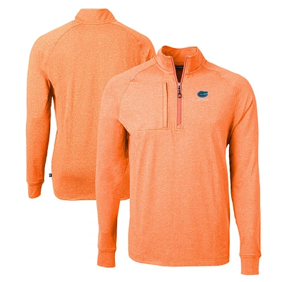 Men's Cutter & Buck Heather Orange Florida Gators Alumni Logo Adapt Eco Knit Heathered Recycled Quarter-Zip Pullover Top