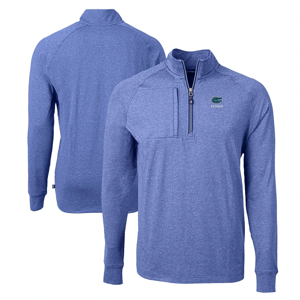 Men's Cutter & Buck Heather Royal Florida Gators Alumni Logo Adapt Eco Knit Heathered Recycled Quarter-Zip Pullover Top