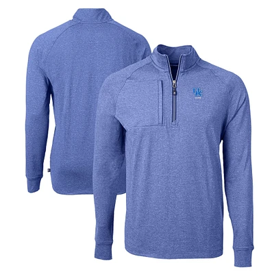 Men's Cutter & Buck Heather Royal Kentucky Wildcats Alumni Logo Adapt Eco Knit Heathered Recycled Quarter-Zip Pullover Top