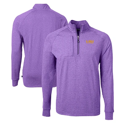 Men's Cutter & Buck Heather Purple LSU Tigers Alumni Logo Adapt Eco Knit Heathered Recycled Quarter-Zip Pullover Top