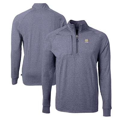Men's Cutter & Buck Heather Navy Notre Dame Fighting Irish Alumni Logo Adapt Eco Knit Heathered Recycled Quarter-Zip Pullover Top