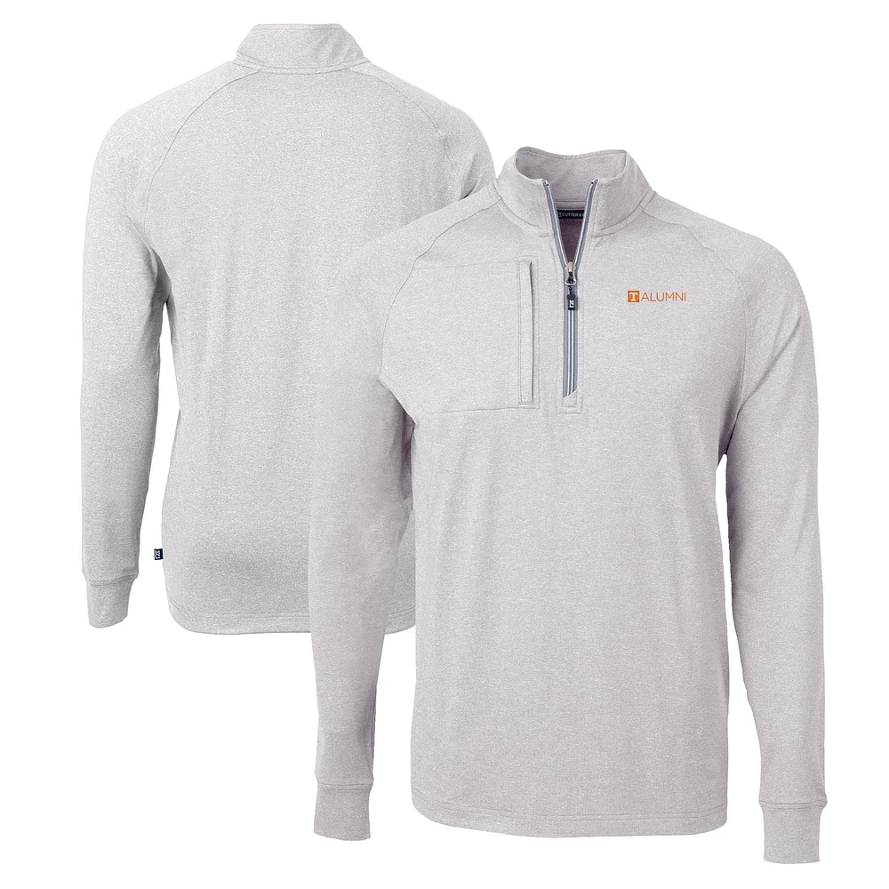 Men's Cutter & Buck Heather Gray Tennessee Volunteers Alumni Logo Adapt Eco Knit Heathered Recycled Quarter-Zip Pullover Top