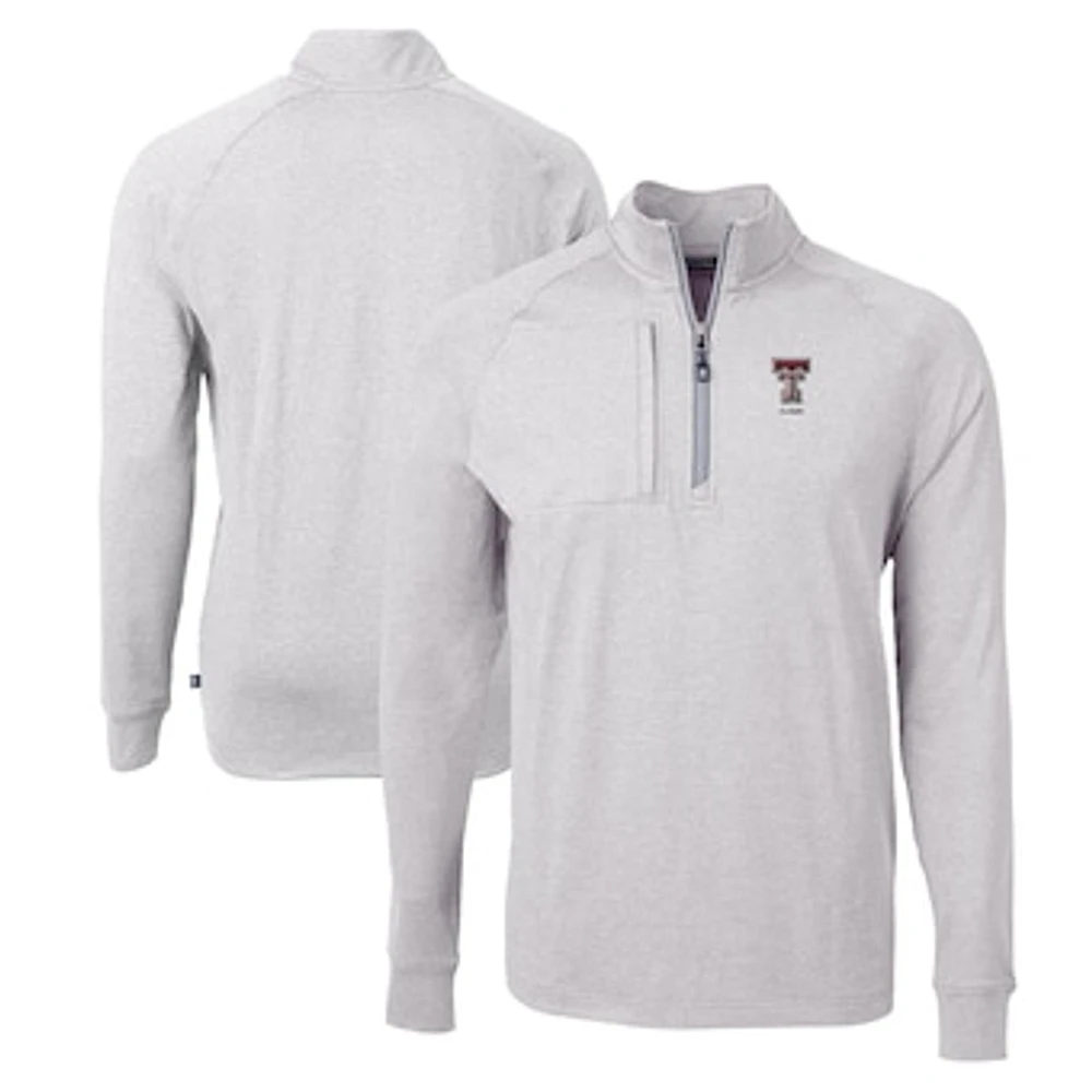 Men's Cutter & Buck Heather Gray Texas Tech Red Raiders Alumni Logo Adapt Eco Knit Heathered Recycled Quarter-Zip Pullover Top