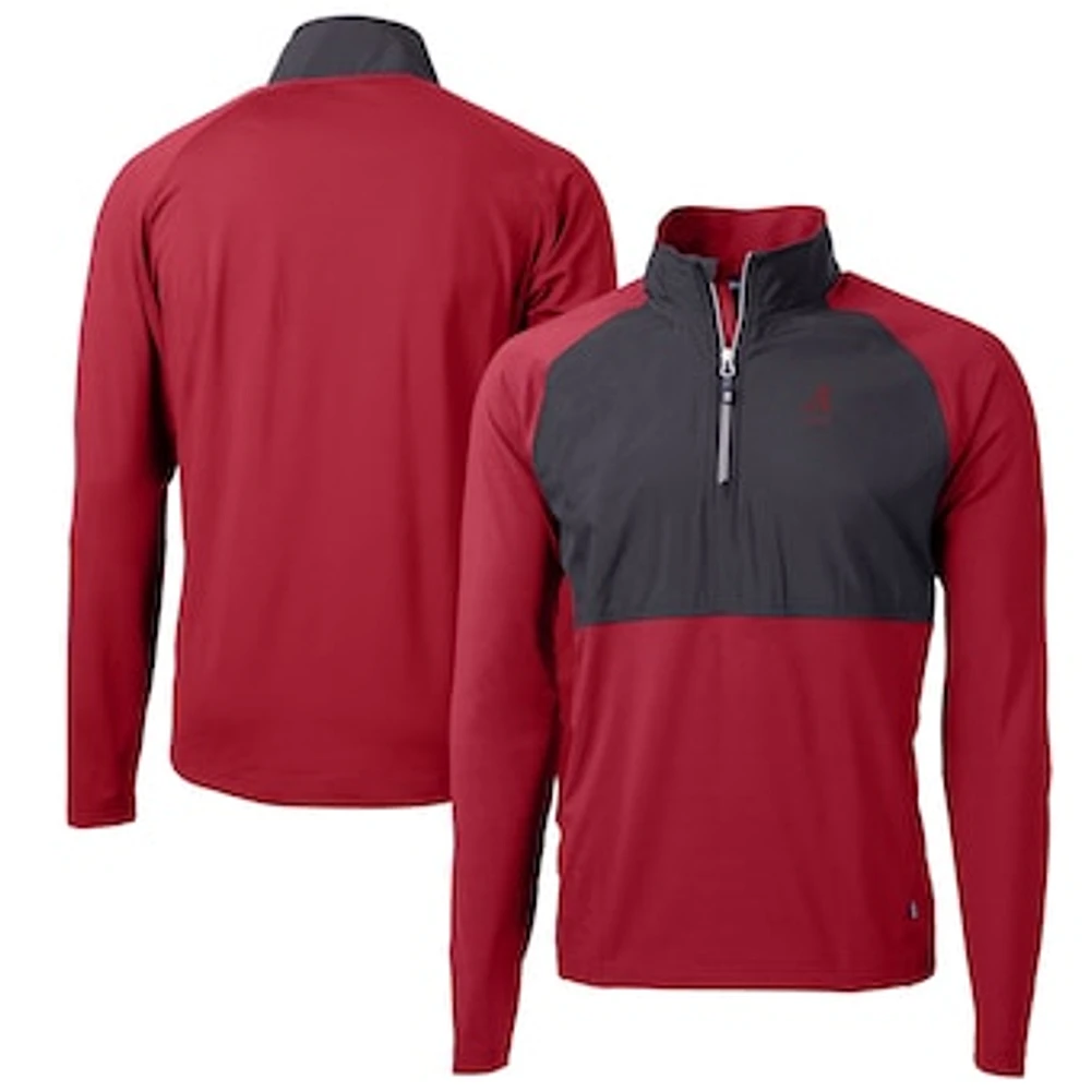 Men's Cutter & Buck Crimson Alabama Crimson Tide Alumni Logo Adapt Eco Knit Hybrid Recycled Quarter-Zip Pullover Top