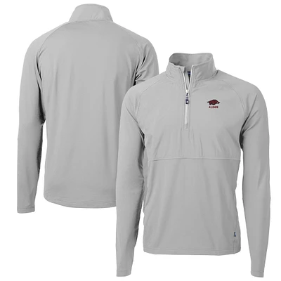 Men's Cutter & Buck Gray Arkansas Razorbacks Alumni Logo Adapt Eco Knit Hybrid Recycled Quarter-Zip Pullover Top