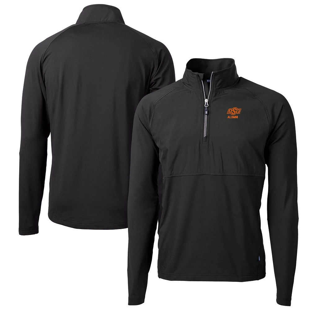 Men's Cutter & Buck Black Oklahoma State Cowboys Alumni Logo Adapt Eco Knit Hybrid Recycled Quarter-Zip Pullover Top
