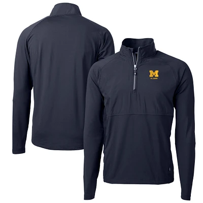 Men's Cutter & Buck Navy Michigan Wolverines Alumni Logo Adapt Eco Knit Hybrid Recycled Quarter-Zip Pullover Top
