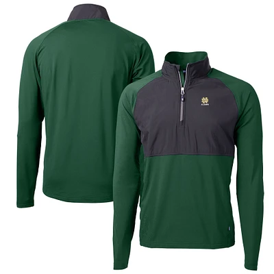Men's Cutter & Buck Green Notre Dame Fighting Irish Alumni Logo Adapt Eco Knit Hybrid Recycled Quarter-Zip Pullover Top