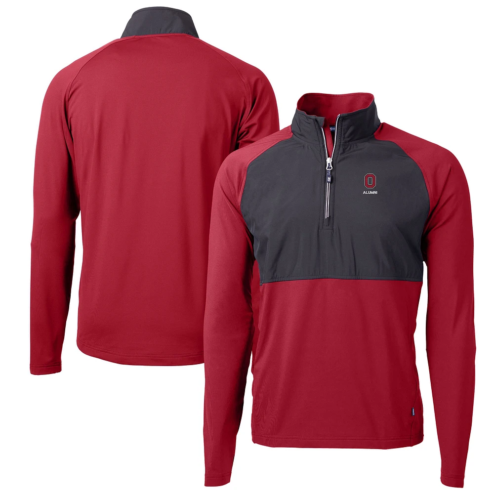 Men's Cutter & Buck Scarlet Ohio State Buckeyes Alumni Logo Adapt Eco Knit Hybrid Recycled Quarter-Zip Pullover Top