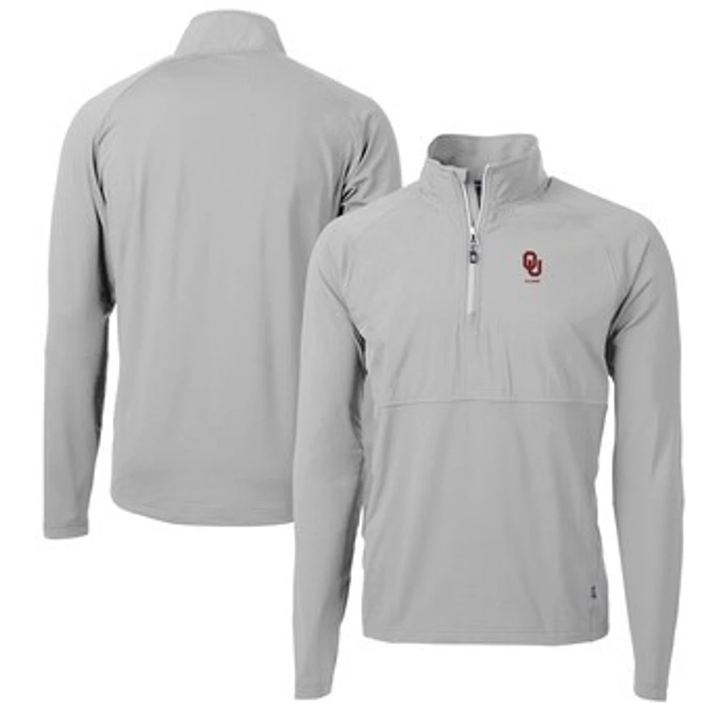 Men's Cutter & Buck Gray Oklahoma Sooners Alumni Logo Adapt Eco Knit Hybrid Recycled Quarter-Zip Pullover Top