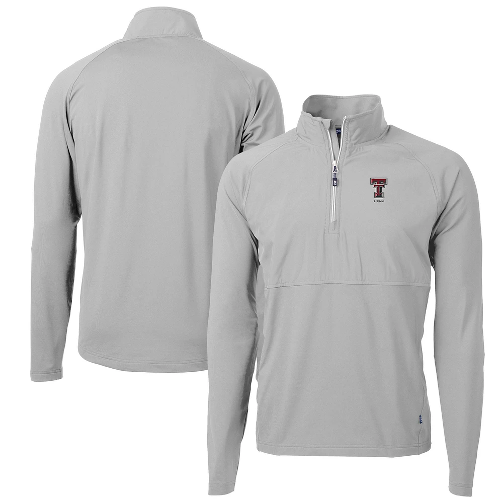 Men's Cutter & Buck Gray Texas Tech Red Raiders Alumni Logo Adapt Eco Knit Hybrid Recycled Quarter-Zip Pullover Top