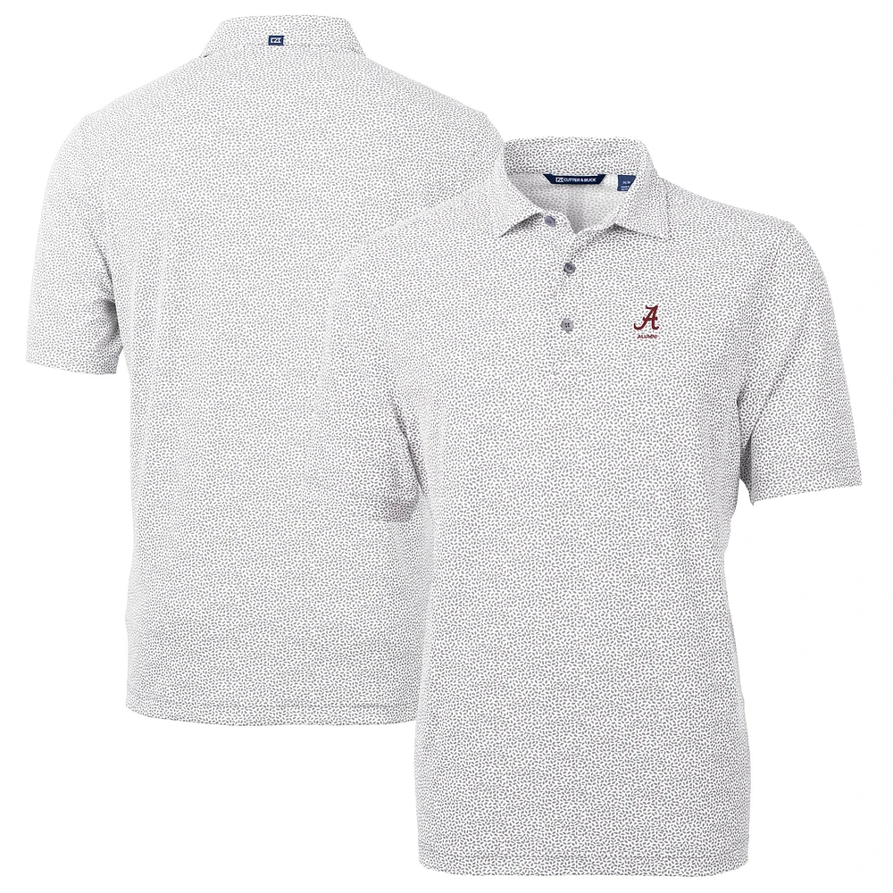 Men's Cutter & Buck Gray Alabama Crimson Tide Alumni Logo DryTec Virtue Eco Pique Botanical Print Recycled Polo