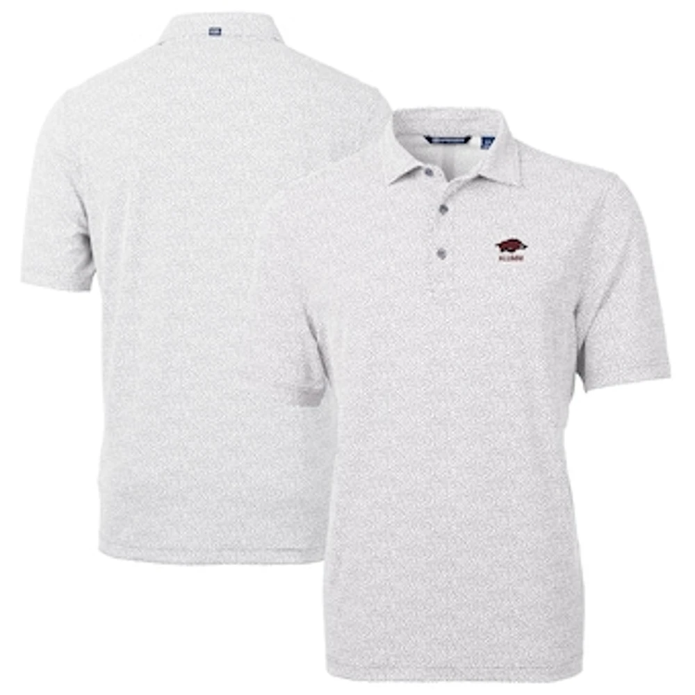 Men's Cutter & Buck Gray Arkansas Razorbacks Alumni Logo DryTec Virtue Eco Pique Botanical Print Recycled Polo