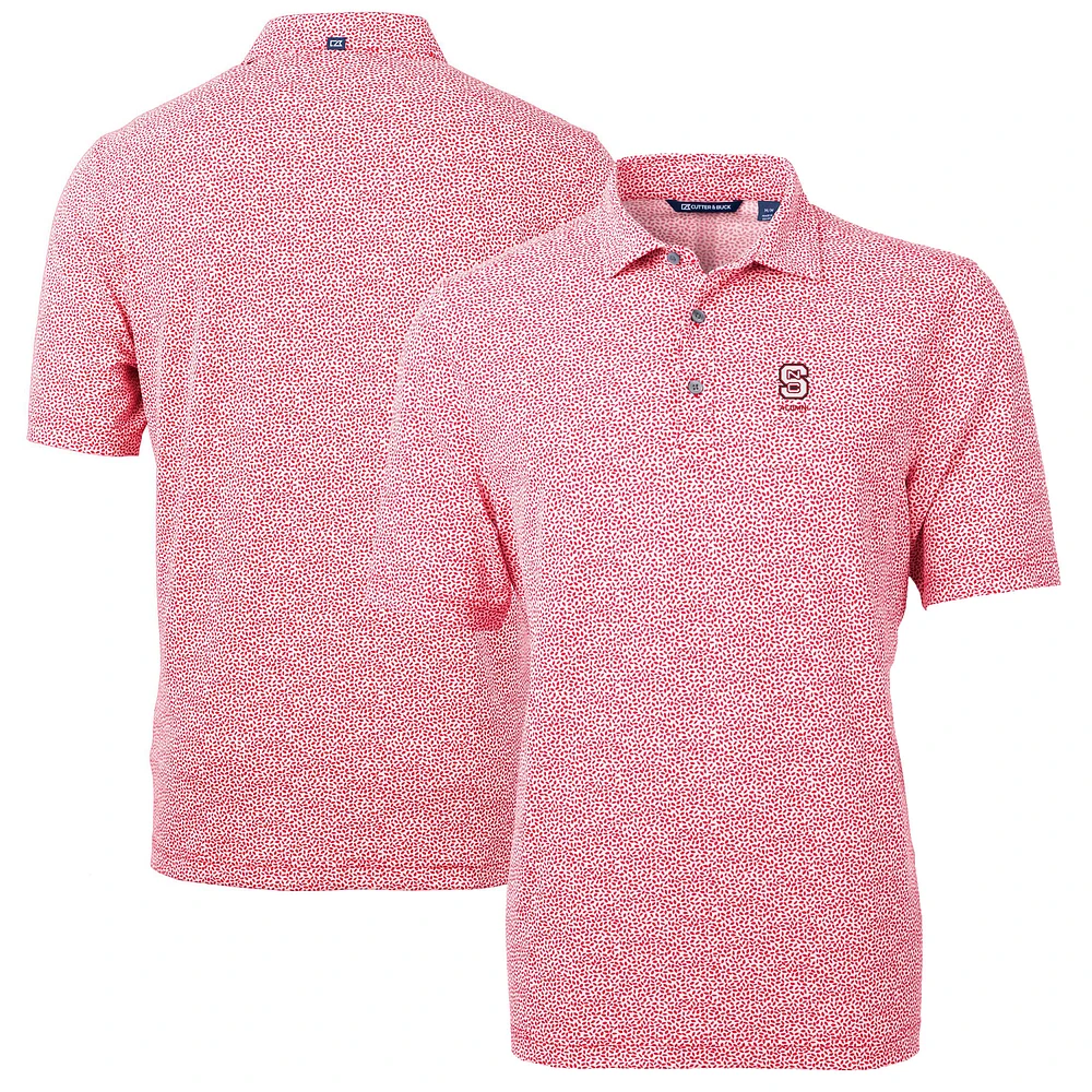 Men's Cutter & Buck Red NC State Wolfpack Alumni Logo DryTec Virtue Eco Pique Botanical Print Recycled Polo