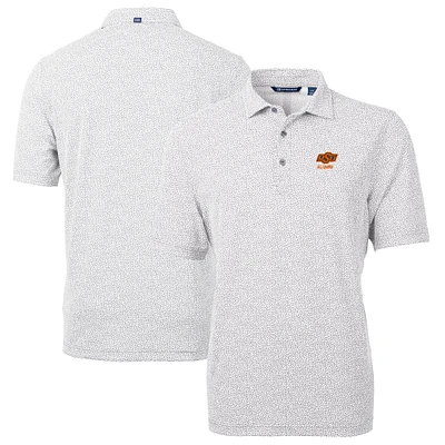 Men's Cutter & Buck Gray Oklahoma State Cowboys Alumni Logo DryTec Virtue Eco Pique Botanical Print Recycled Polo